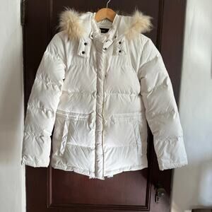 SYSTEM 1990 | White Down Puffer Coat with Fur Trimmed Hood | Small